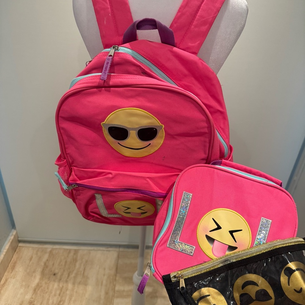 Emoji Pink Kids Backpack Set